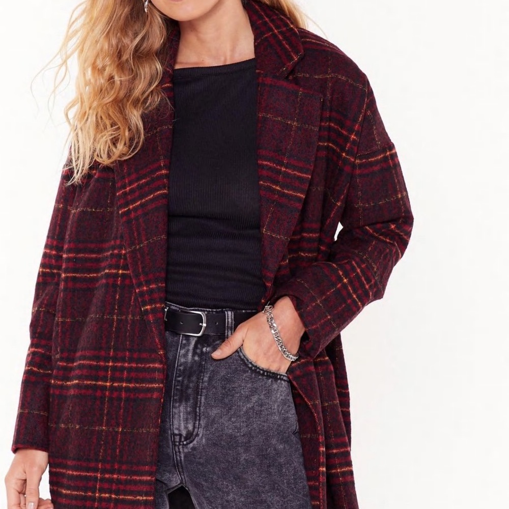 NASTY GAL Plaid Oversized Button Down Longline Coat